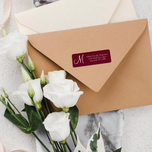 Elegant and Simple Red Marsala Monogram Address