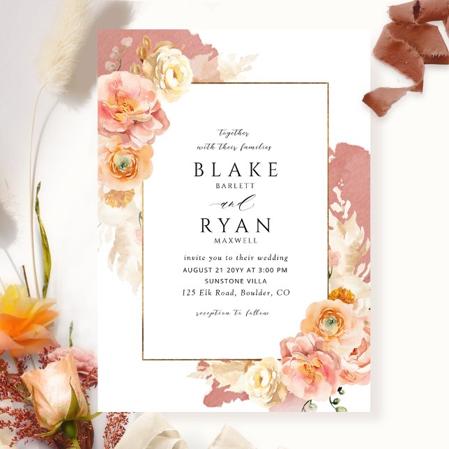 Elegant and Simple Rust, Peach and Blush Wedding Invitation (Creator Uploaded)