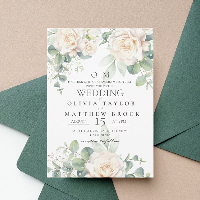 Elegant and soft White Roses Wedding Invitation (Creator Uploaded)
