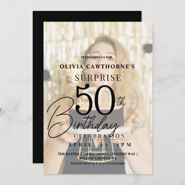 Elegant and stylish 50th Photo Birthday  Invitatio Invitation (Front/Back)