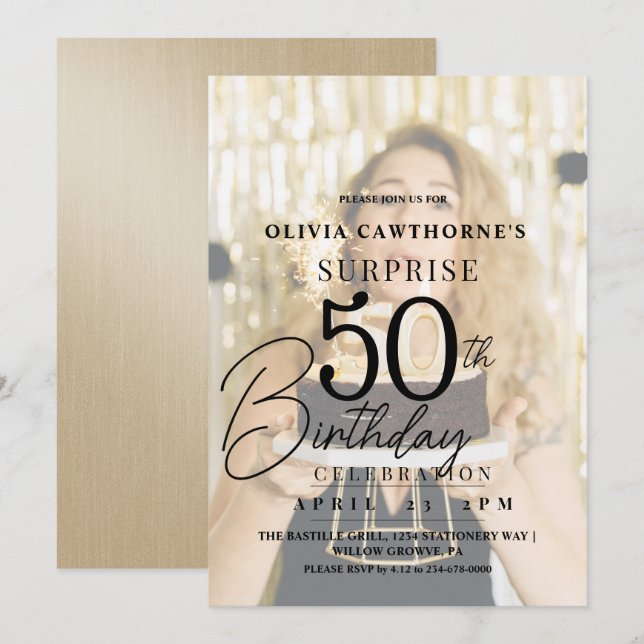 Elegant and stylish 50th Photo Birthday  Invitatio Invitation (Front/Back)