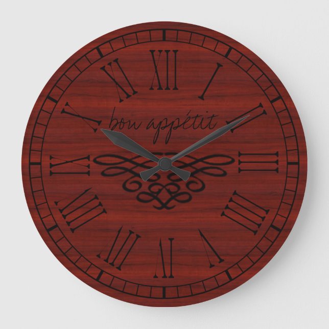 Elegant and Stylish Bon appetit Red Cherry Wood Large Clock (Front)