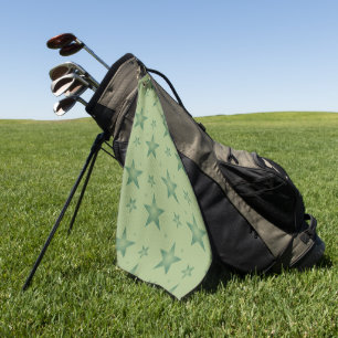 Elegant and Stylish Olive Stars on Sage Green Golf Towel