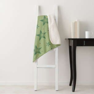 Elegant and Stylish Olive Stars on Sage Green Sherpa Blanket