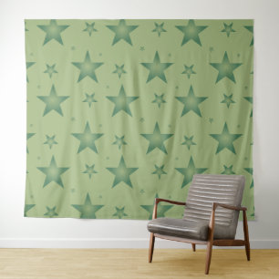 Elegant and Stylish Olive Stars on Sage Green Tapestry
