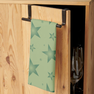 Elegant and Stylish Olive Stars on Sage Green Tea Towel