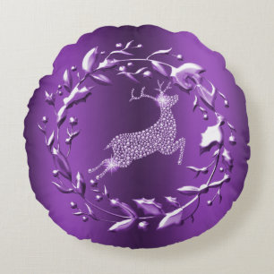 Elegant and Stylish Purple Reindeer Christmas Round Cushion