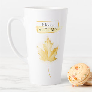 Elegant and Trendy Golden Autumn Leaf Drawing Latte Mug