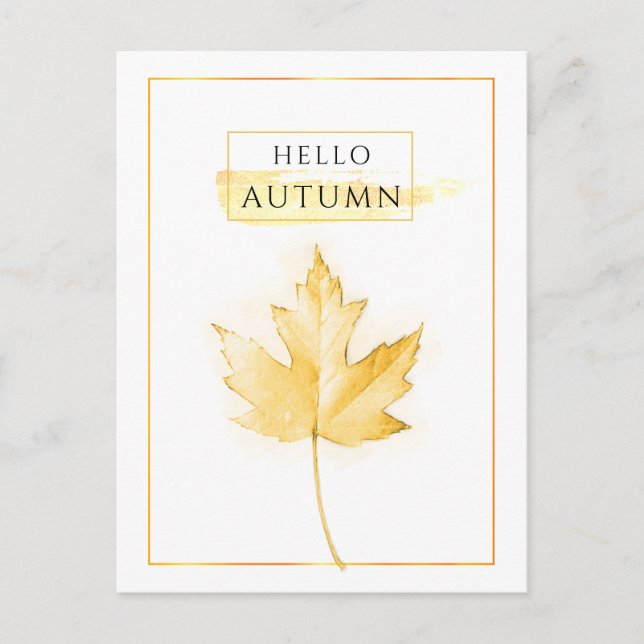 Elegant and Trendy Golden Autumn Leaf Drawing Postcard (Front)