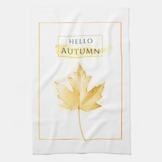 Elegant and Trendy Golden Autumn Leaf Drawing Tea Towel