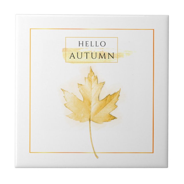 Elegant and Trendy Golden Autumn Leaf Drawing Tile (Front)