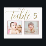Elegant and unique custom wedding table number<br><div class="desc">Elegant and unique custom wedding table number cards feature childhood photos of the bride and groom at an age that corresponds with the table number. To customise: type in the table number, click "change" by the default photos to upload your own digital or scanned photos, and add that individual table...</div>