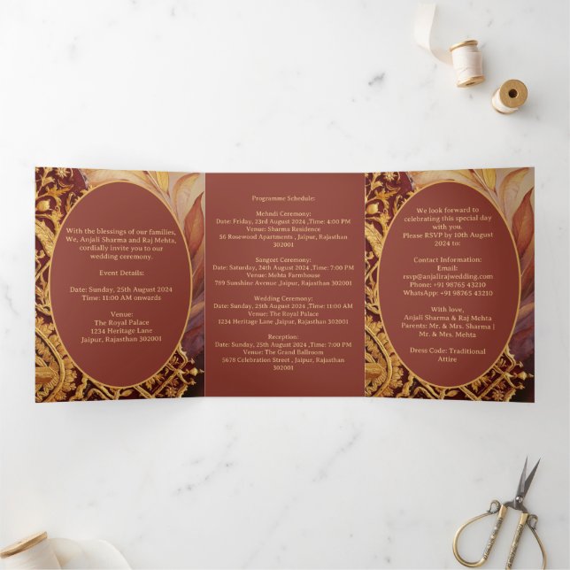 Elegant And Unique Indian Wedding  Tri-Fold Invitation (Inside)