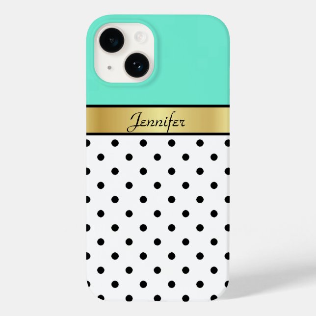 Elegant and Unique Light Green Turquoise Polka Dot Case-Mate iPhone Case (Back)