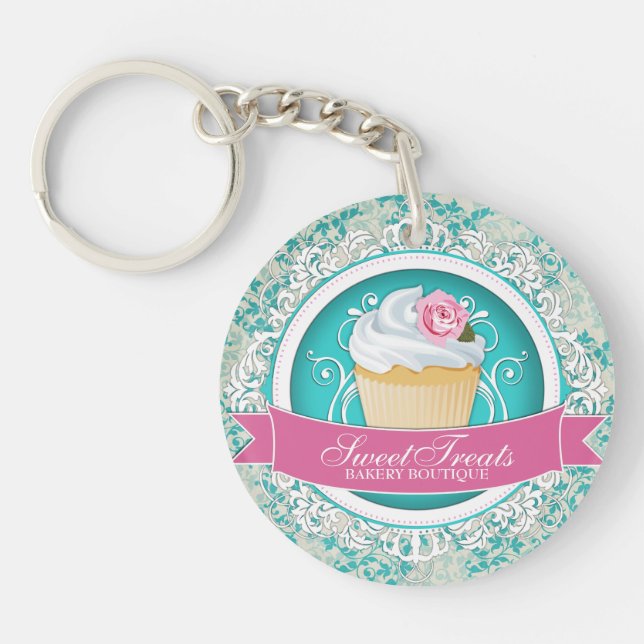 Elegant and Whimsical Cupcake Bakery Keychain (Front)