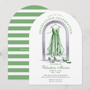 Elegant and Whimsical Green Dress Graduation   Invitation