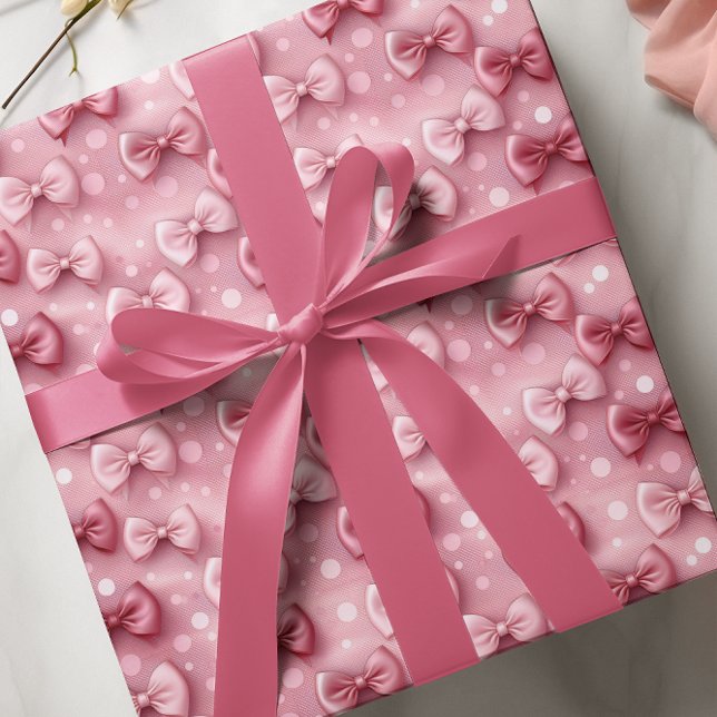 Elegant and Whimsical Pink Coquette Bows Ribbons Wrapping Paper (Elegant and Whimsical Pink Coquette Bows and Ribbons with Pink Polka Dots Wrapping Paper)