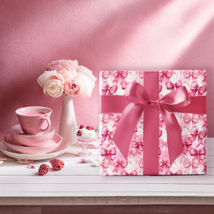 Elegant and Whimsical Pink Coquette Bows Ribbons Wrapping Paper