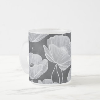 Elegant and Whimsical Poppies Frosted Glass Coffee Mug