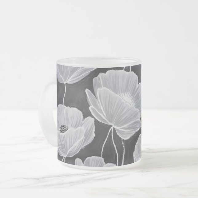 Elegant and Whimsical Poppies Frosted Glass Coffee Mug (Front Left)