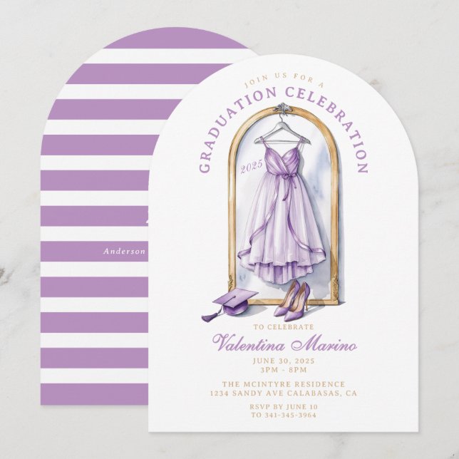Elegant and Whimsical Purple Dress Graduation   Invitation (Front/Back)