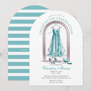 Elegant and Whimsical Teal Dress Graduation   Invitation