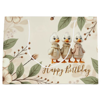 Elegant And Whimsy Floral And Ducks Large Gift Bag
