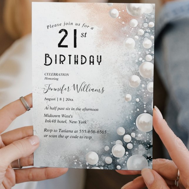 Elegant and White Pearls 21st birthday party Invitation (Creator Uploaded)