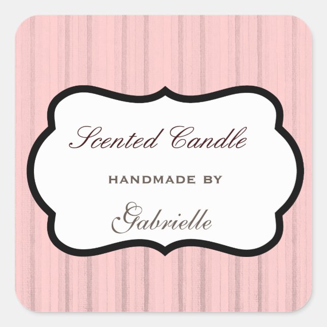 Elegant and wimsical pink stripe square sticker (Front)