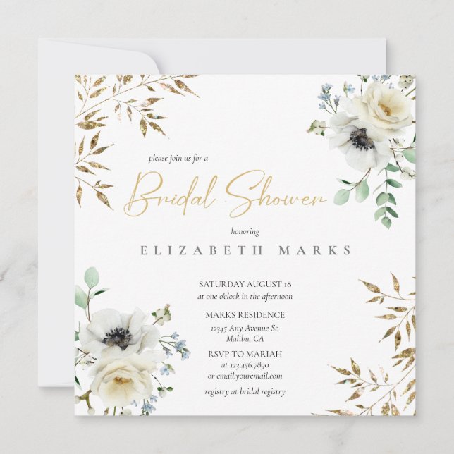 Elegant  Anemone Floral Bridal Shower  Invitation (Front)