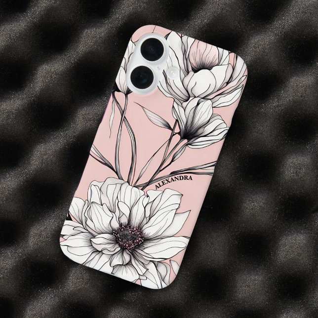 Elegant Anemone Floral Custom Name  Case-Mate iPhone Case (A beautiful floral phone case with subtle personalization.)