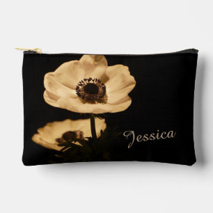 Elegant Anemone Flower Black Personalised Accessory Pouch