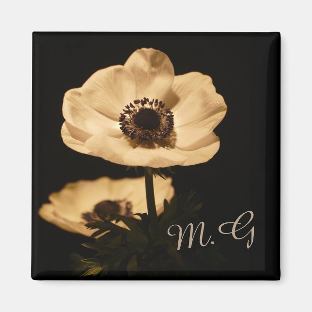 Elegant Anemone Flowers Initials Magnet (Front)
