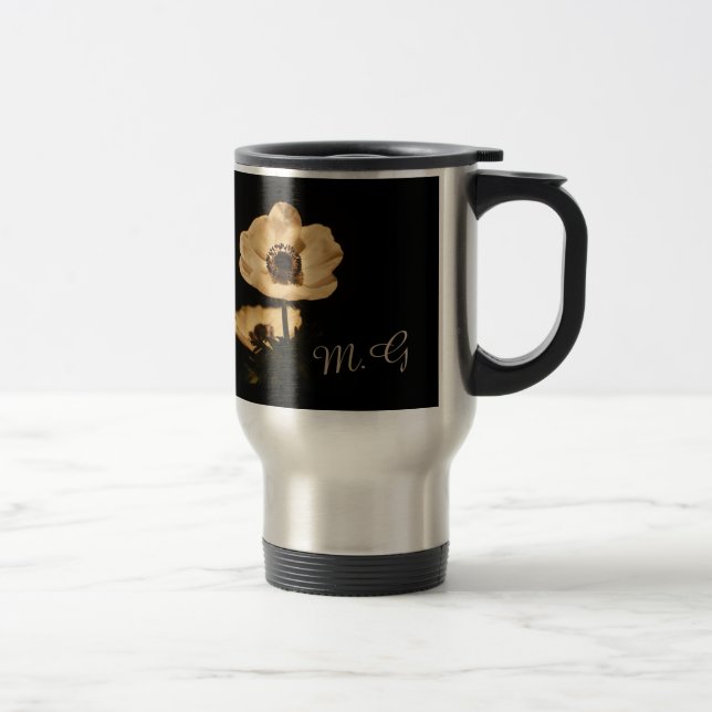 Elegant Anemone Flowers Initials Travel Mug (Right)