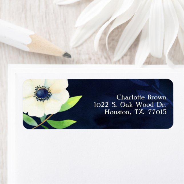 Elegant Anemone Navy Blue Wedding Address (Insitu)
