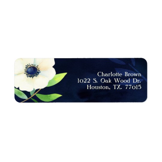 Elegant Anemone Navy Blue Wedding Address Return Address Label