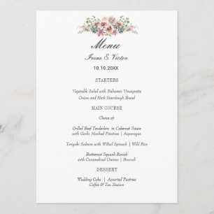 Elegant Anemone Pink neutral Wedding or Party Menu