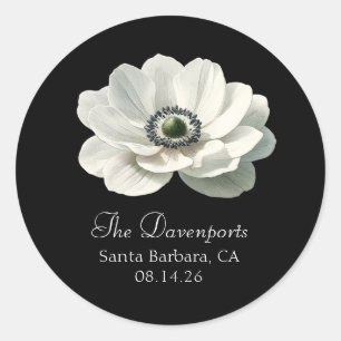 Elegant Anenome Flower Wedding Black & White Classic Round Sticker