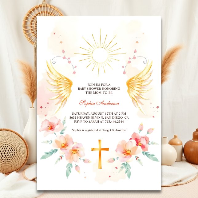 Elegant Angel Wings Christian Cross Baby Shower Invitation (Elegant Angel Wings Christian Cross Baby Shower Invitation)