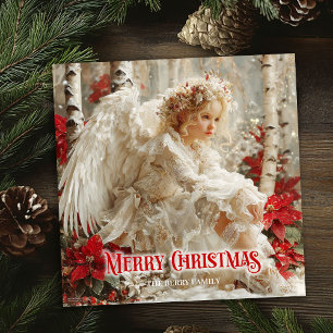 Elegant angelic angel red gold festive sparkles  holiday card