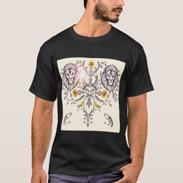 Elegant Animal Motifs Pattern Intricate Wildlife  T-Shirt (Front)