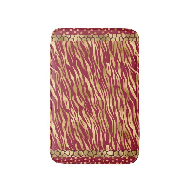 Elegant Animal Print Burgundy Gold Chic Luxury Bath Mat (Front Vertical)