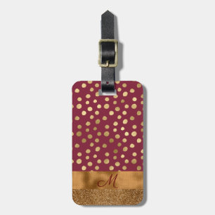 Elegant Animal Print Glitter Monogram Burgundy Luggage Tag