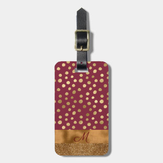 Elegant Animal Print Glitter Monogram Burgundy Luggage Tag