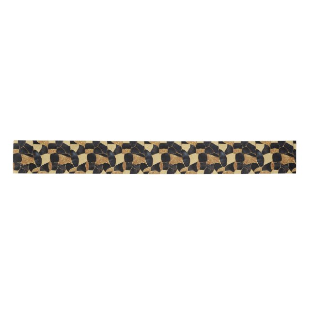 Elegant Animal Print Gold and Black Glitter Look Satin Ribbon (Front)