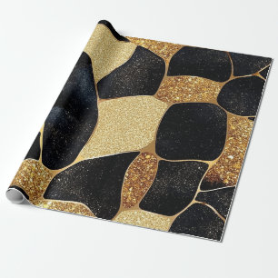Elegant Animal Print Gold and Black Glitter Look Wrapping Paper