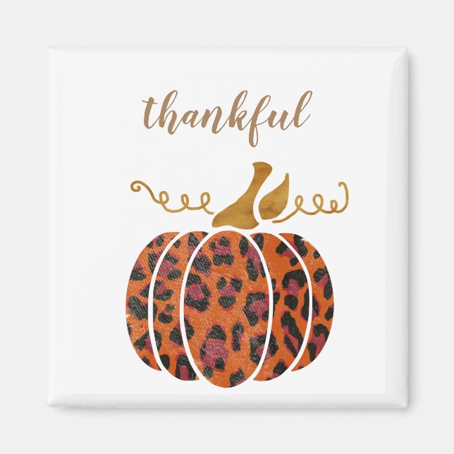 Elegant animal-print pumpkin gold Thankful Magnet (Front)