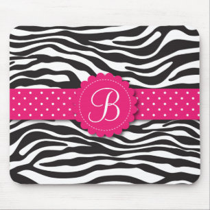 Elegant Animal Print Zebra Monogram Girly Pink Mouse Mat