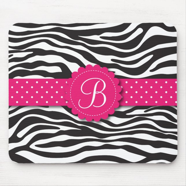 Elegant Animal Print Zebra Monogram Girly Pink Mouse Mat (Front)