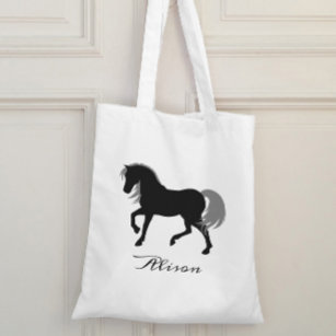 Elegant Animal Silhouette Personalised Black Horse Tote Bag